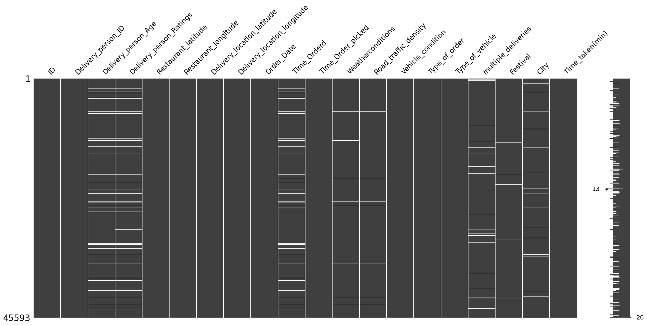 Matrix of missing values for visualization.